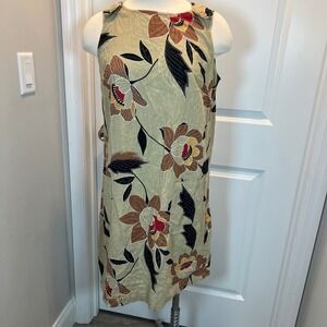 STAGE Floral Linen Blend Sleeveless Button Shoulder Midi Dress Women's‎ Medium